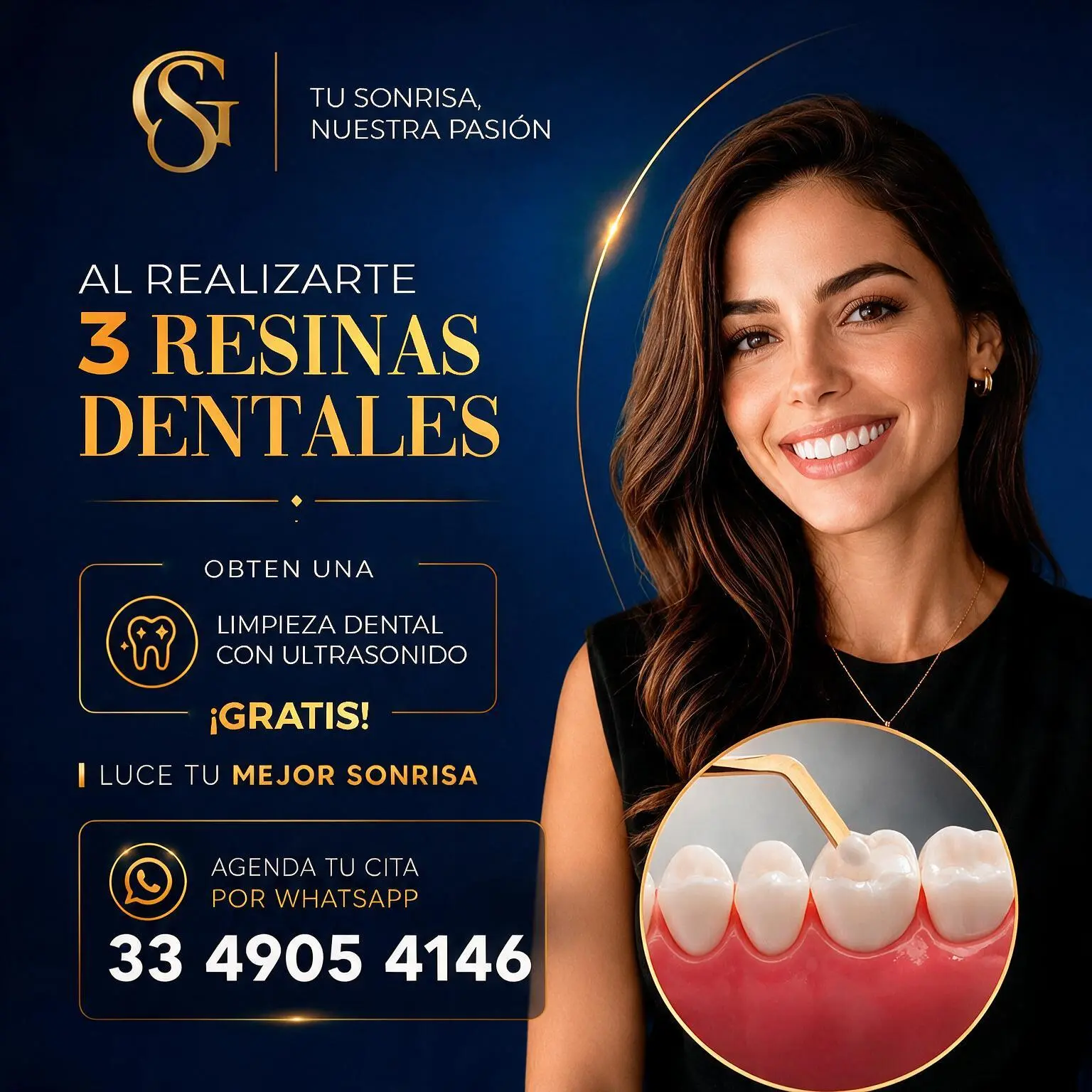 3 Resinas Dentales + Limpieza Gratis